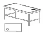 Table de triage avec trou-dechets  20cm  gauche  	Plan pour panier 50x50 - Structure en tube inox AISI 304 	Accrochage avec flange pour connection au lave-vaisselle